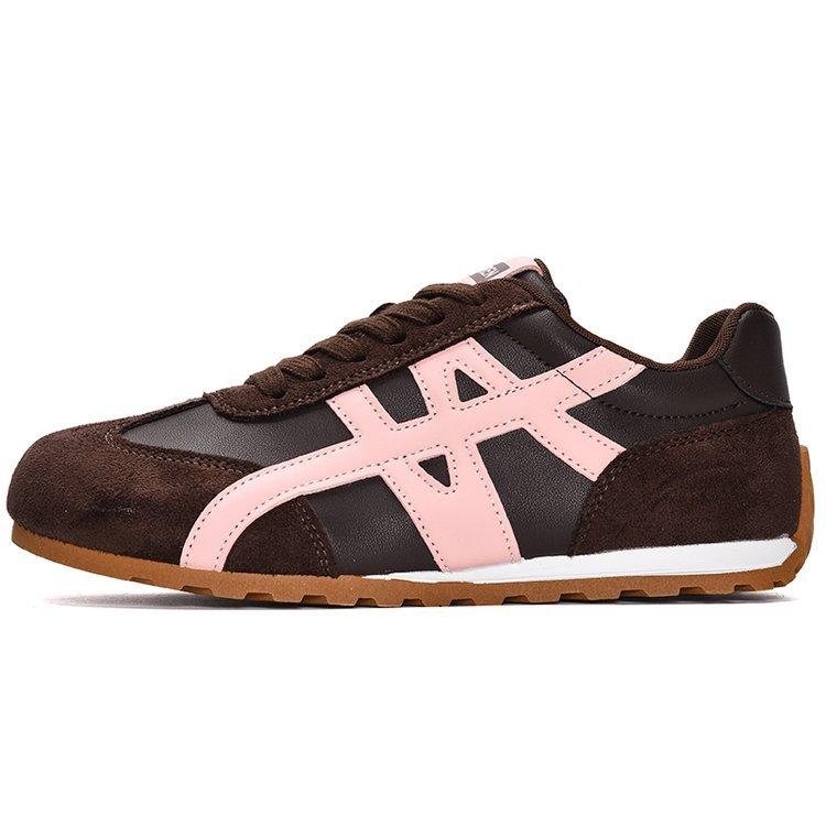 Soft leather version~ Forrest Gump shoes women's 2025 autumn new round head thick sole color matching non-slip comfortable casual sports shoes tide