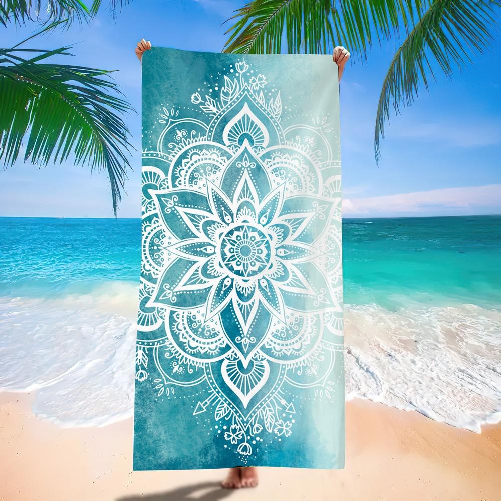 Black Gold Mandala Beach Towel Bohemian Floral Quick Dry Polyester Bath Towel for Summer Vacation Sandproof Swim Pool Blanket