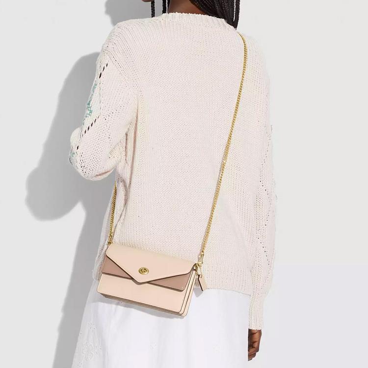 Coach Aster Color Block Minimalist Leather Envelope Shoulder Bag Women Shoulder Bag Beige Pink C0836-B4SB7