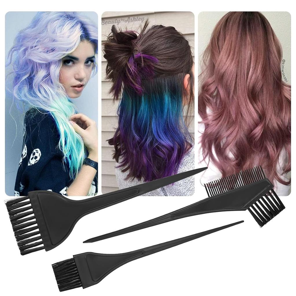 3 Pcs Hair Coloring Brushes, Hair Dye Brushes Tool Set, Double-sided Combs Brushe Set for DIY Hairs Coloring Dyeing Salon Brushe - Black
