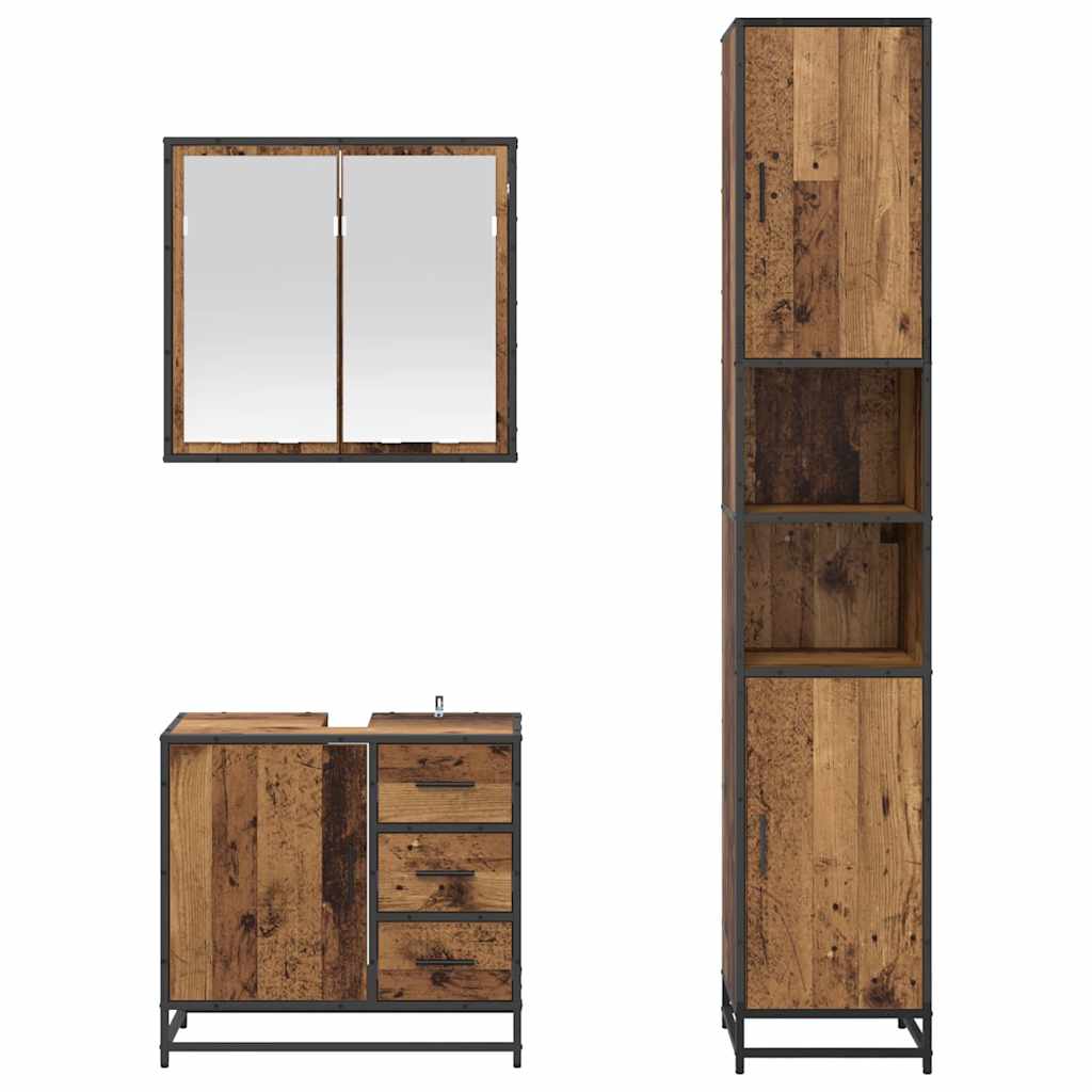 Bathroom Furniture Set with Drawers 3 pcs Reclaimed Wood Effect Particleboard