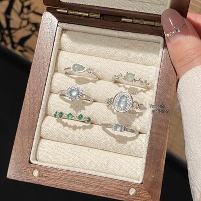 Elegant Jade Gourd Ring: Adjustable Chinese Style, High-End Diamond Design for Good Luck Stacking
