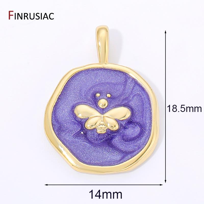 

18K Gold Plated Brass Cute Bee Pendant Charms For Jewelry,Enamel Round Pendant For DIY Necklace Making Findings Accessories 1 pieces