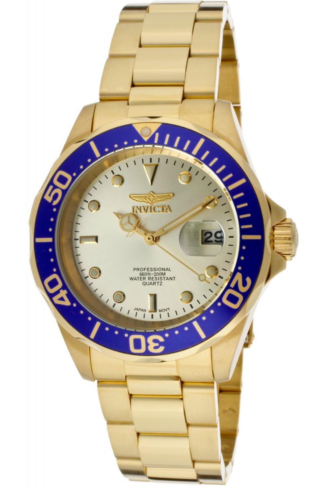

[Invicta] Pro Diver Quartz 40 мм корпус из золота с ремешком из нержавеющей стали и золотым циферблатом 14124 Мужская подлинная импортная продукция [Товар]
