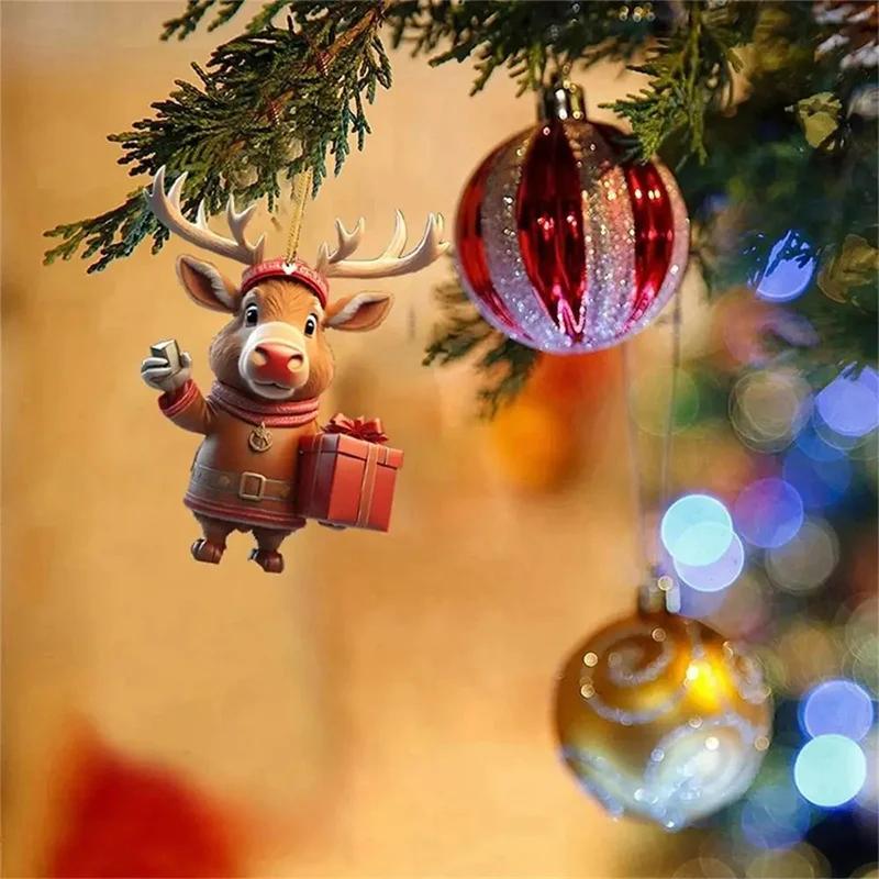 1-40PCS Christmas Decorations Cartoon Snowman Deer Santa Claus Pendant Acrylic Flat Car Hanging Decorations Party Supplies