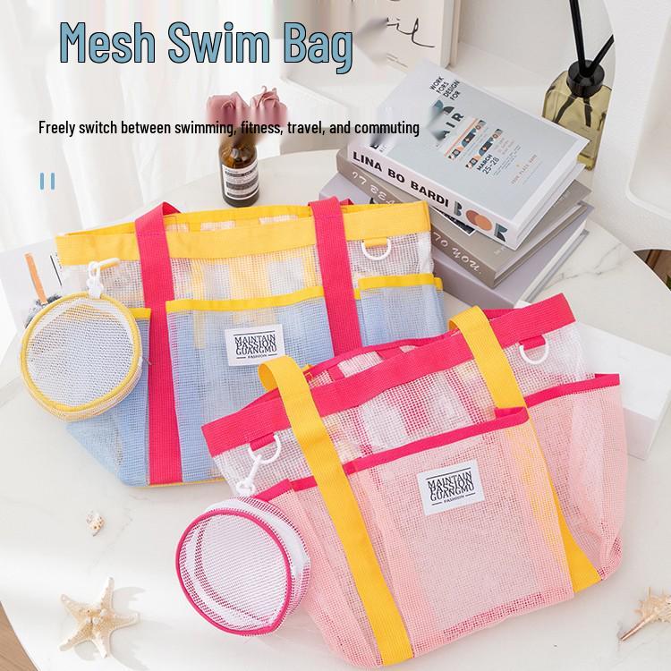Mesh Large Capacity Swim Bag with Multi-Pocket Storage for Swimsuits, Toiletries, and Travel Essentials