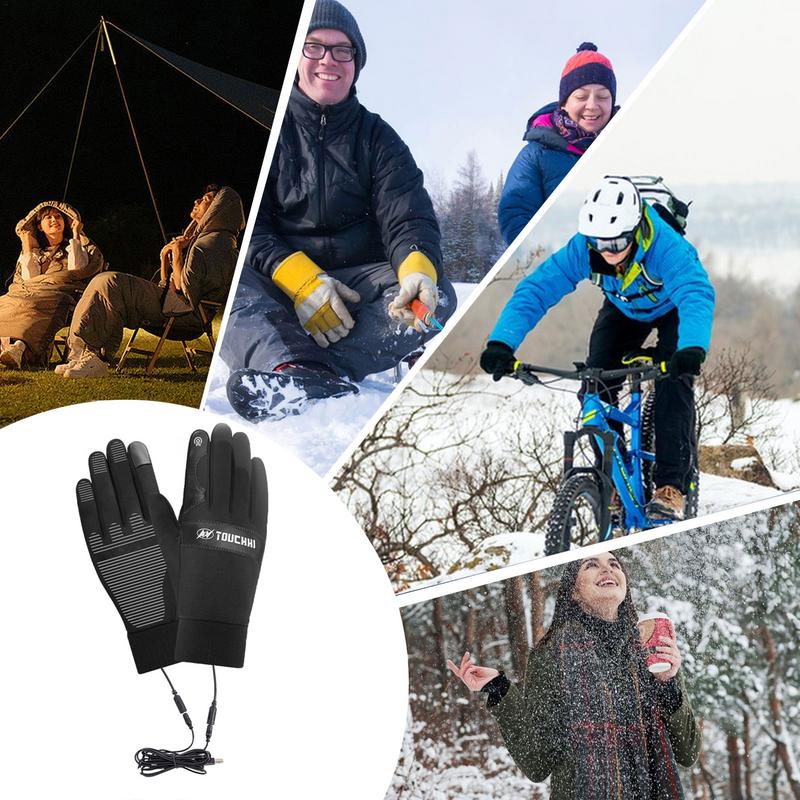 USB Touch Screen Gloves for Women Men Winter Warm Electric Heated Gloves Heated Motorcycle Gloves Windproof Heated Gloves