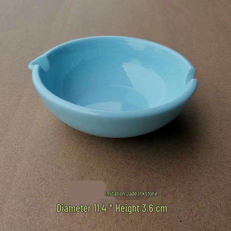 Porcelain-Look Jade Brush Washer: Durable, Water-Washable Ink Pad, Paperweight, Pen Holder, Ink Bowl.