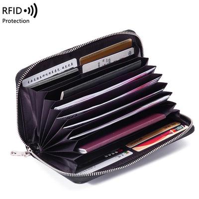 RFID Lange Geldbörse: Vollnarben-Rindsleder Pass- & Dokumentenhalter mit Reißverschluss-Handytasche für Damen & Herren