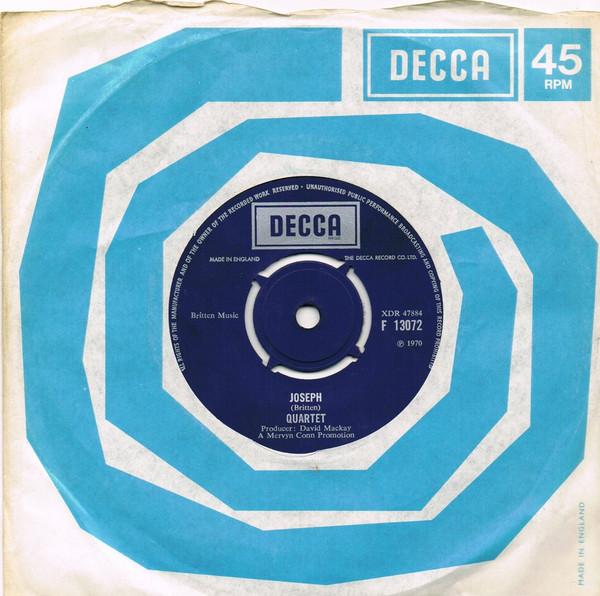 

7inch Record QUARTET (2) - Joseph F13072 Decca 1970 UK Rock Used