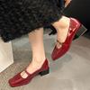 2026 Women's Low Heel Shoes Spring New Square Head Shallow Mouth Metal Chain Anti-slip Wear-resistant Low-top Shoes