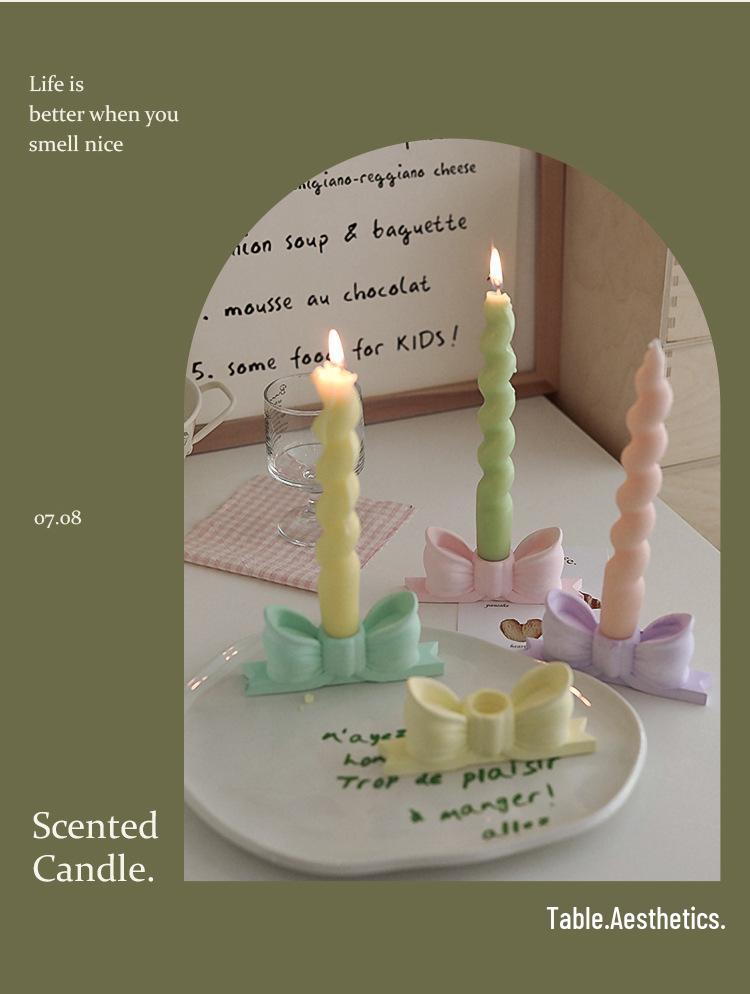 Inspired Atmosphere Candlestick: Creative Long Stem Aromatherapy Candle Holder with Plaster Bow Ornament for Home Decoration