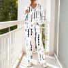 Women's V-Neck Print Long Sleeve Hooded Pajama Set with Pockets, Loose Fit Casual Wear
