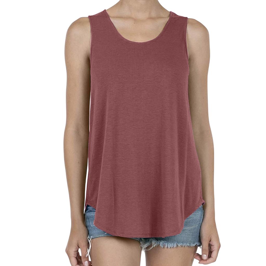Women Fashion Color T-shirt Round Neck Sleeveless Vest Loose Tank Tops