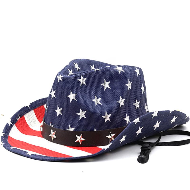 American flag western panama cowboy usa hat sailor dance top hat personality prairie star jazz hat
