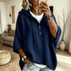 Maglione Casual da Donna con Cappuccio, Manica a Tre Quarti, Coulisse, Bottoni, Vestibilità Larga