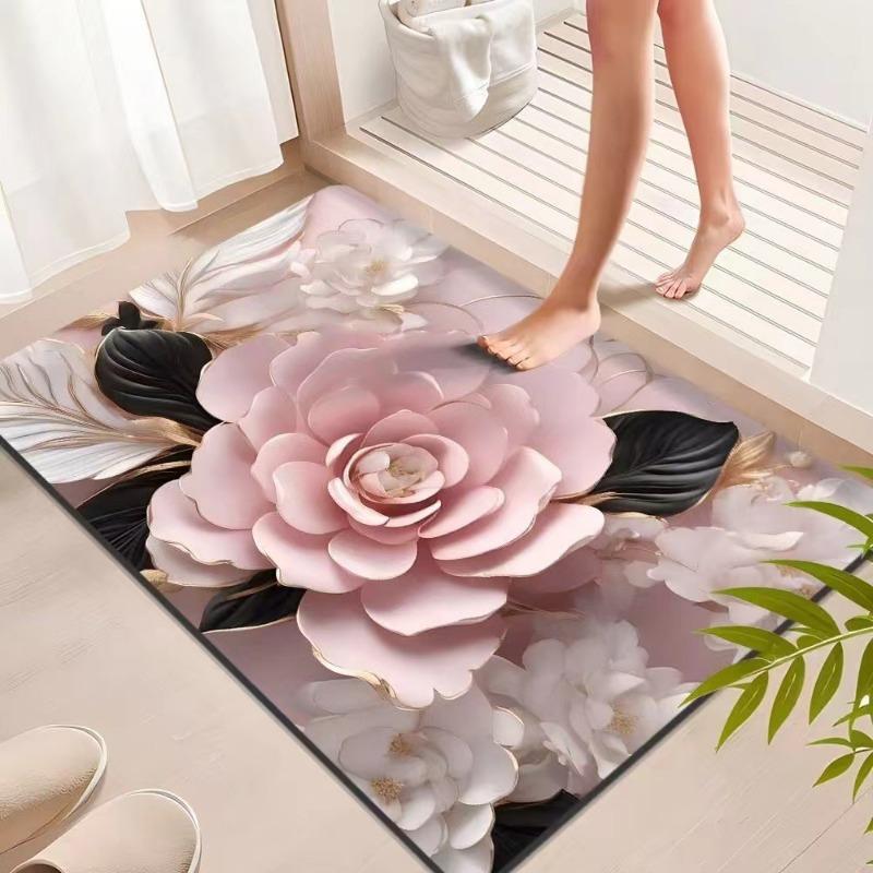 European Luxury Floral Print Doormat Extra Thick Non-Slip Entrance Rug for Home Decor Living Room Doorway Indoor and Outdoor Use