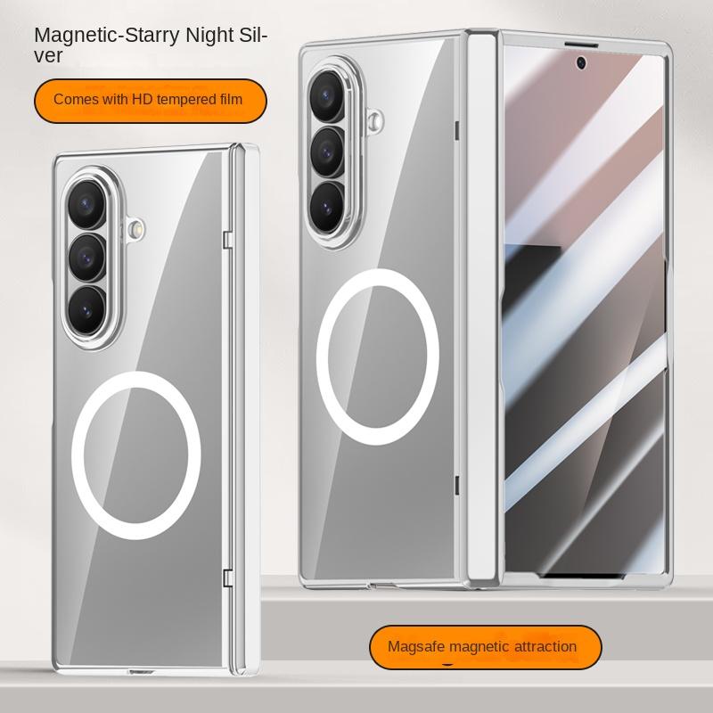For Samsung Galaxy Z Fold 7 Electroplated Magnetic Case with Integrated Tempered Glass Front Film Anti-fingerprint Phone Case