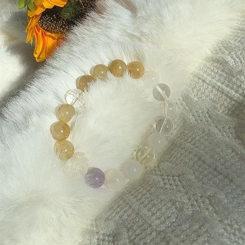 Natural Crystal Multi-Gemstone Five Elements Bracelet - Gold, Wood, Water, Fire, Earth Balance - Innovative and Popular Cultural Creation Bracelet