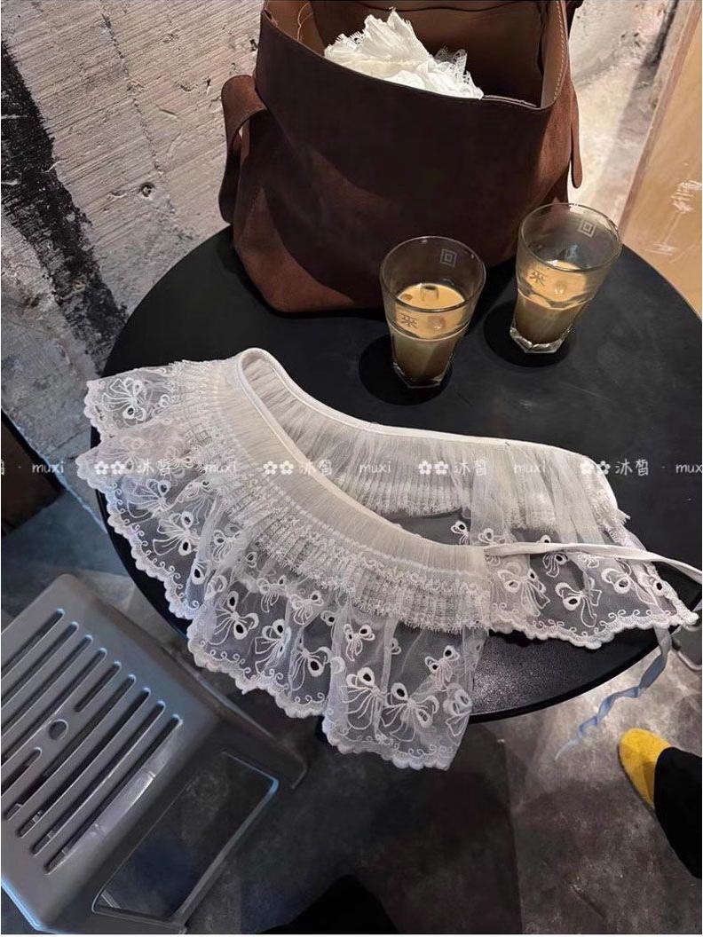 

Юбка с кружевной вышивкой и завязками в стиле Mori Girl с вырезом и откидным клапаном на ягодицах - Шикарная многослойность для четырех сезонов в стиле фартука One Size белый