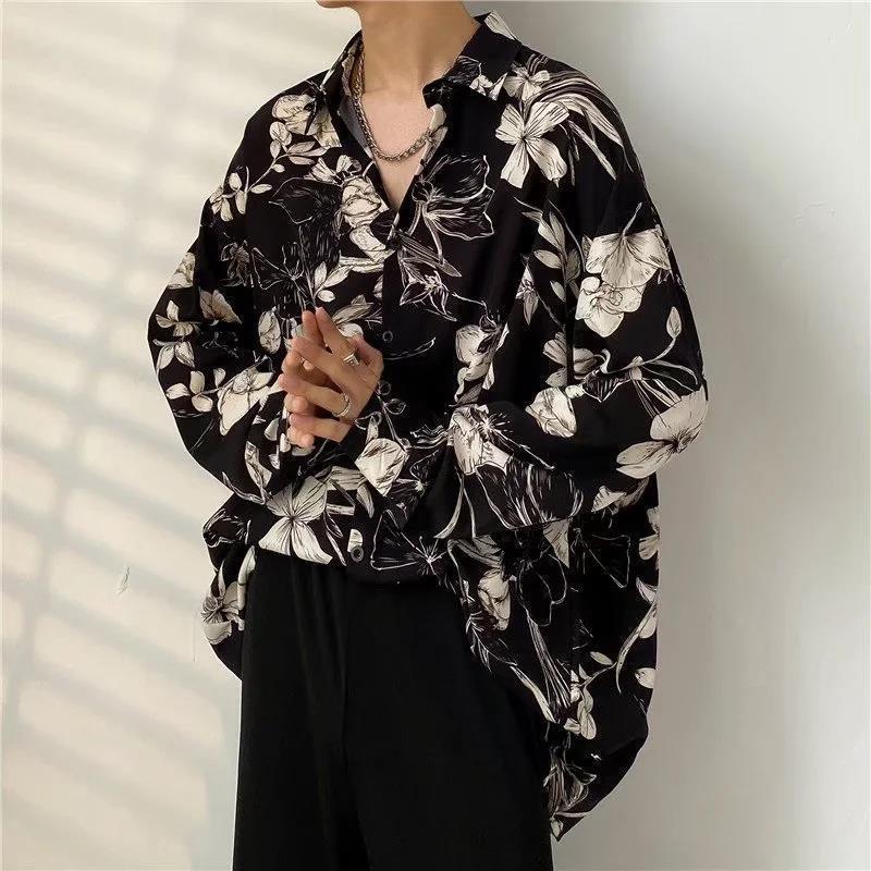 Unisex Thai Vintage Floral Long-Sleeve Shirt, Loose Fit for Street Dance, Spring/Autumn