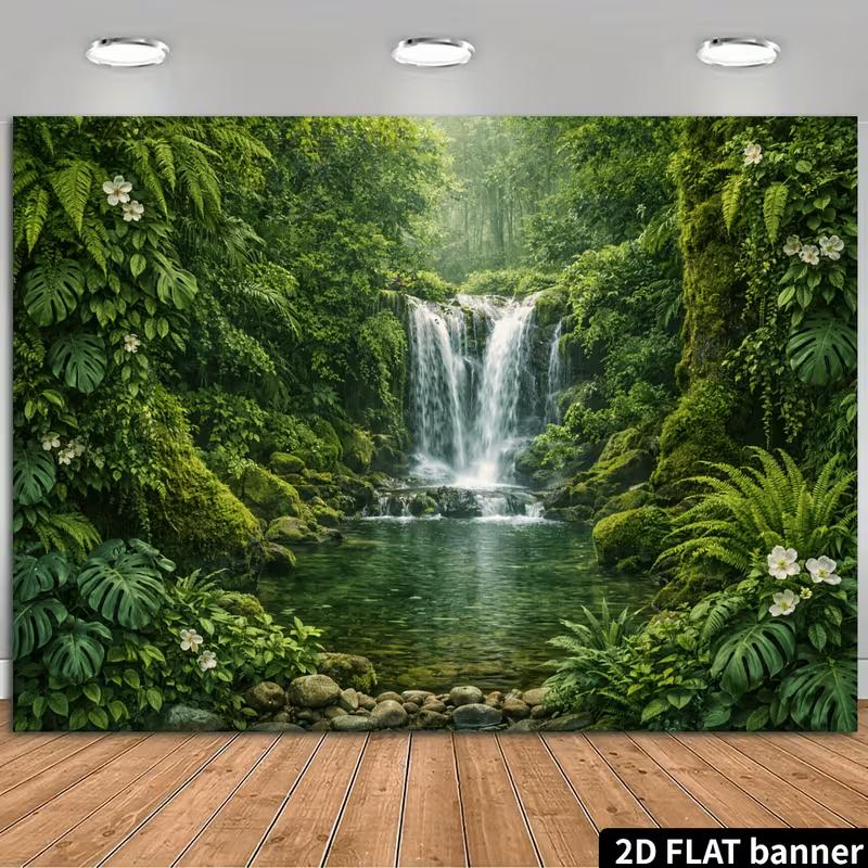 2D Jungle Waterfall Backdrop for Nature, Bohemian and Tropical Themed Photography