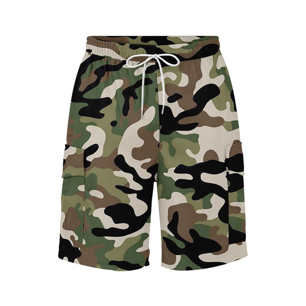 Men’s Plus Size Camouflage Cargo Shorts Lightweight Drawstring Waist Relaxed Fit Summer Beach Shorts with Multiple Pockets