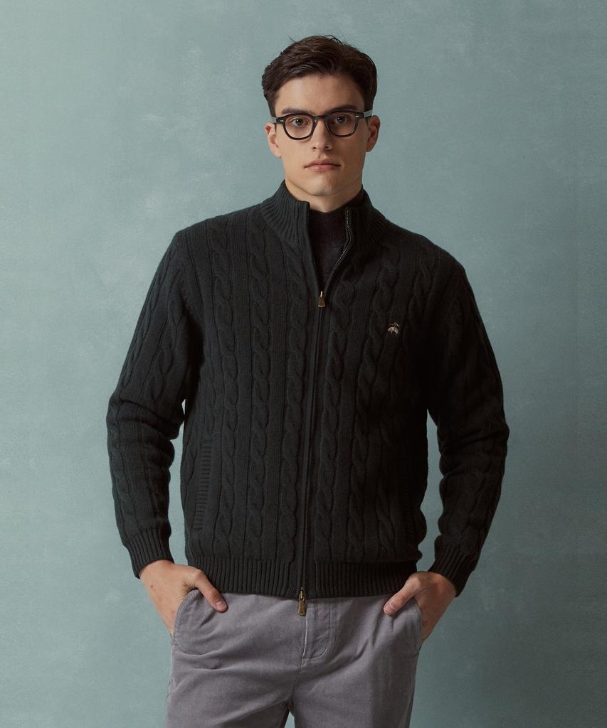Brooks Brothers Cable Zip-Up Sweater (Dark Green) (Bbwcmbf406)