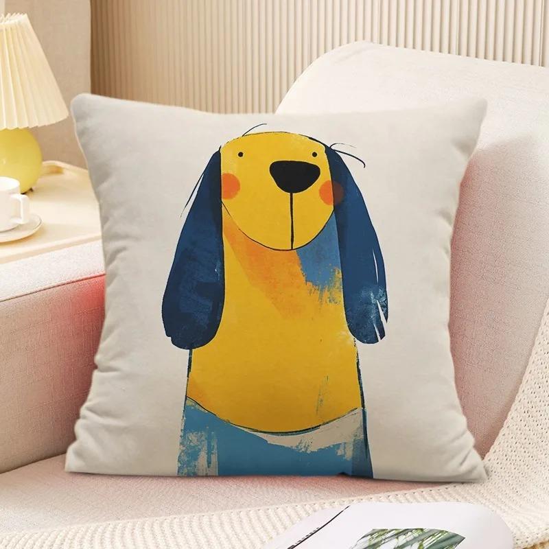 Art Illustration Dog Cushion Cover German Shepherd Doberman Peach Skin Throw Pillowcase For Sofa Living Room Home Decor 40X40Cm