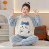 Girls Winter Warm Coral Fleece Pajama Set Long Sleeve Cartoon Print Kids Home Wear Sleepwear Ages 8