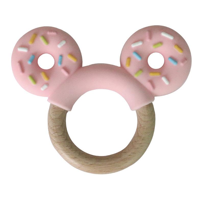 Non-Toxic 1Pc Baby Silicone Teether Toy Bpa Free Infant Wooden Ring Health Care Teething Chewing Toys Newborn Gifts For Baby Accessories