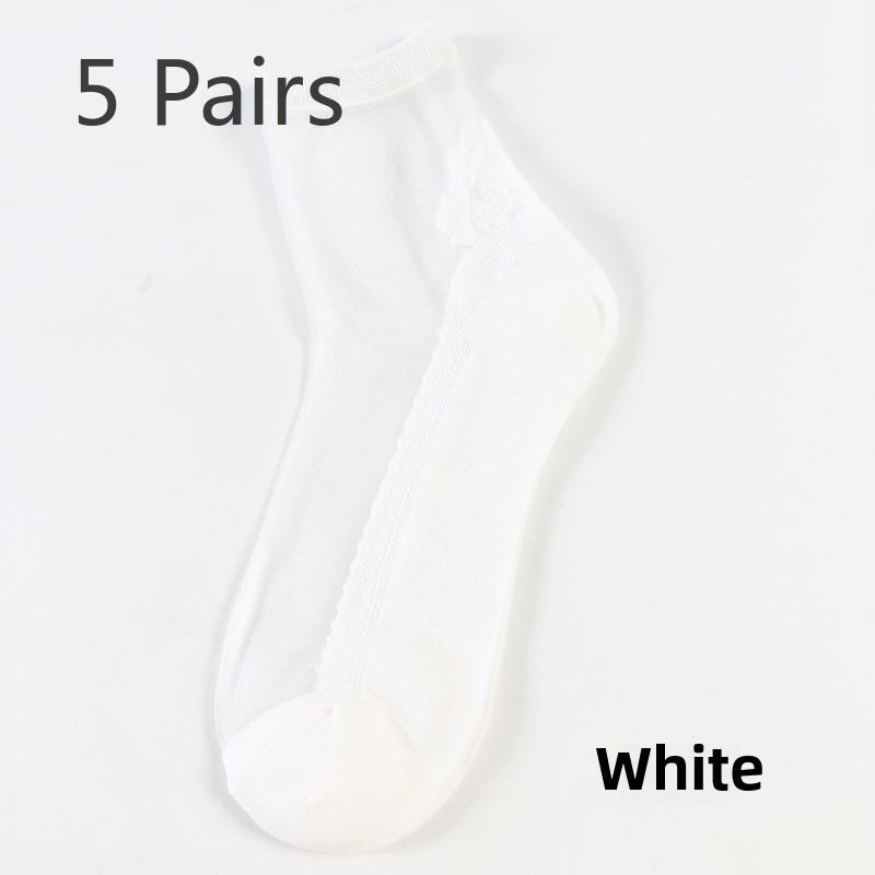 5 Pairs Fashion Breathable Glass Silk Women's Cotton Socks Crystal Stockings Comfortable Light Small Fresh