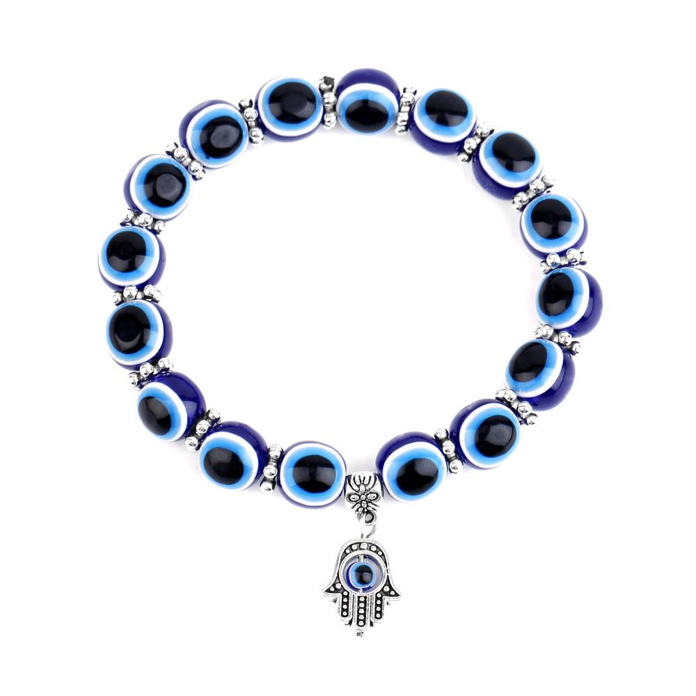 Handmade Beaded Turkish Blue Eye Bracelet Hamsa Talisman Evil Eye Charm