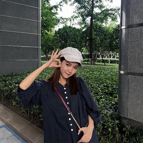 

Versatile plaid thin octagonal hat British retro student cap Casual painter hat Newsboy hat Children Adjustable білий
