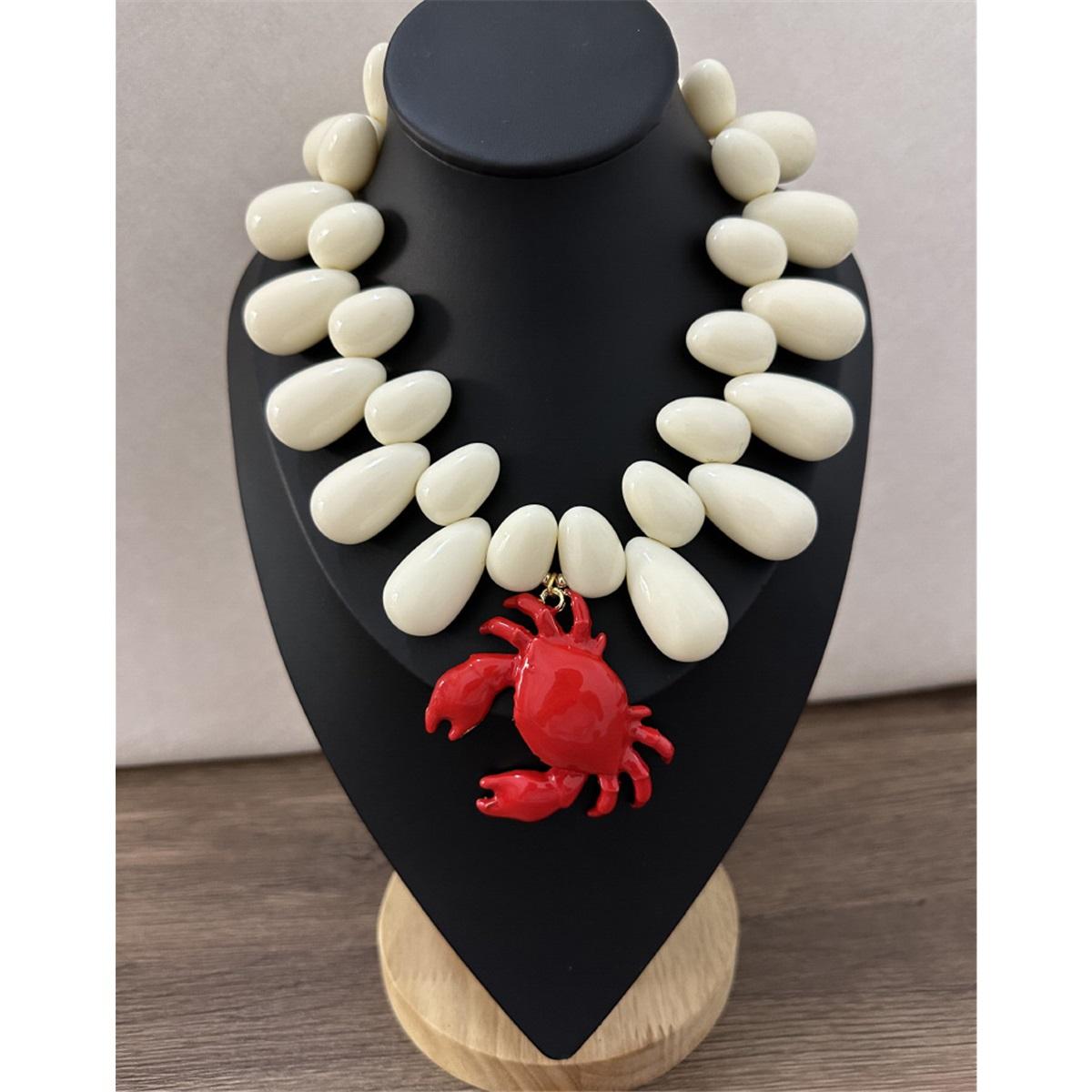 

Tooxika Океанский стиль Белая капля воды с бусинами Красный краб Ожерелье на ключицу Персонализированное ожерелье с подвеской в форме животного для женщин белый