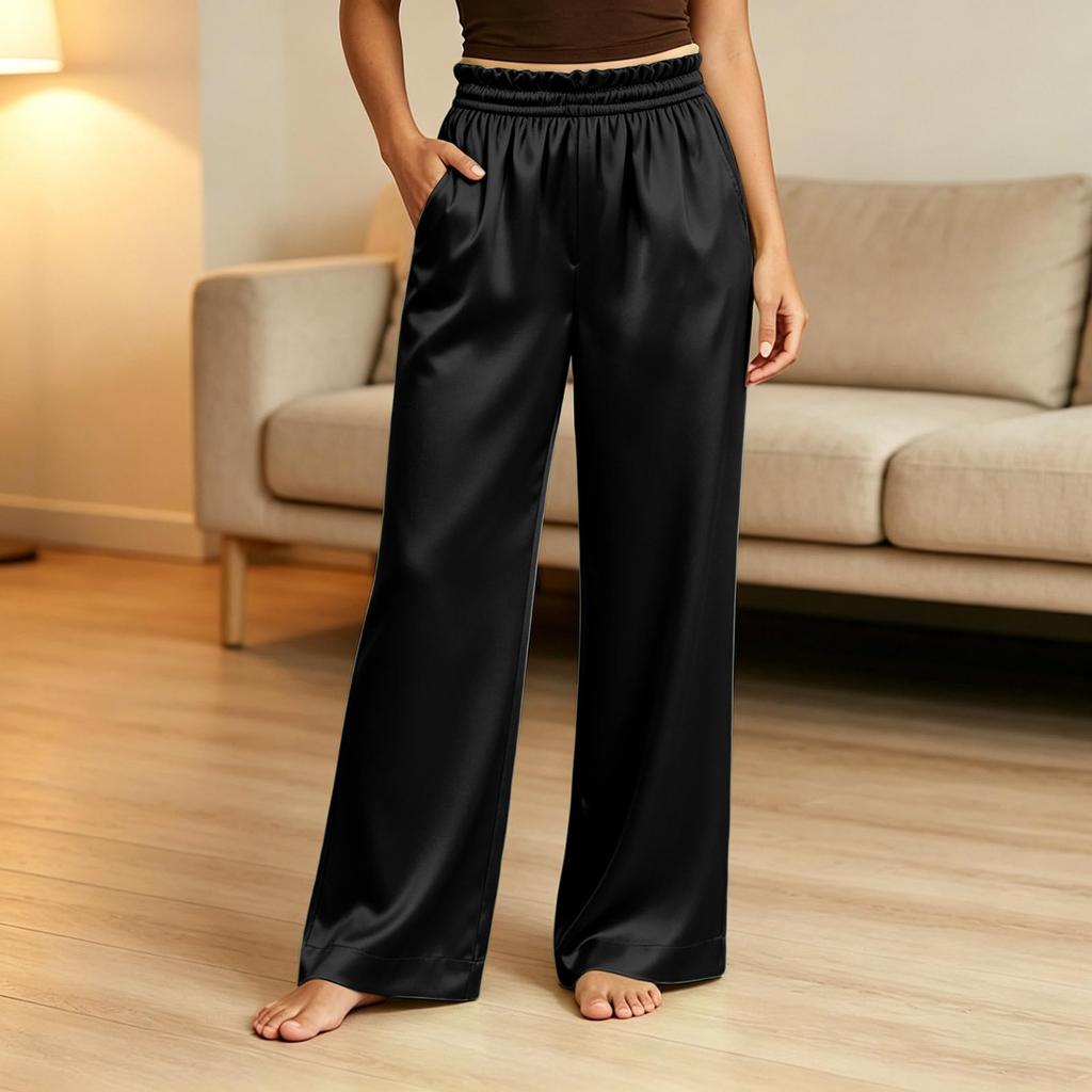 Women's Casual Loose Fit Paperbag Waist Wide Leg Long Pants for Everyday Wear
