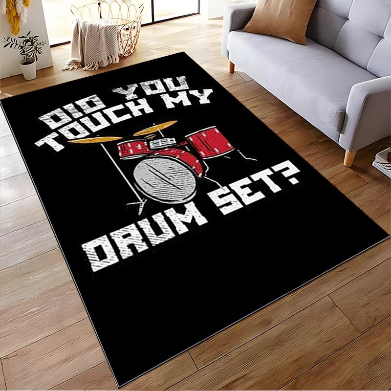 "Did You Touch My Drum Set? Black Carpet with Red Drum Design" Suitable for use as an anti-slip for living room bedroom sofas