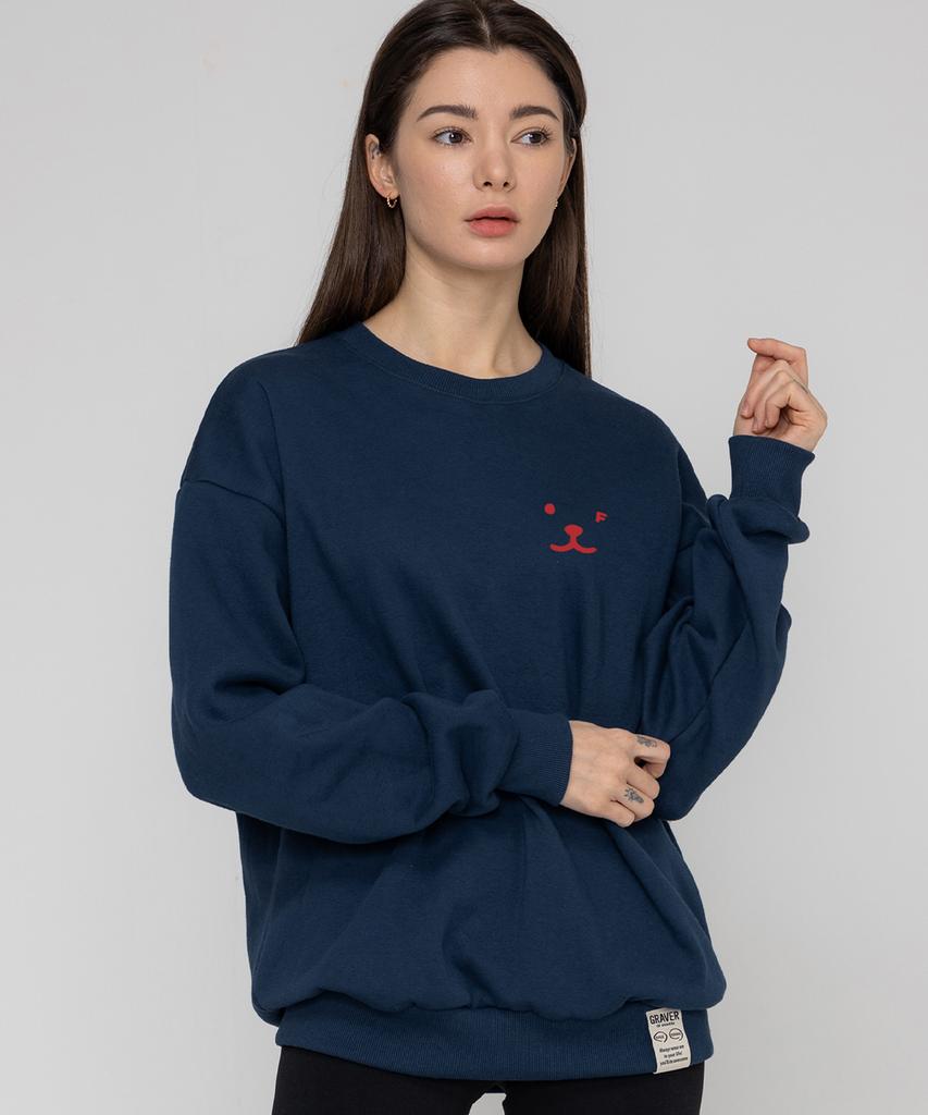 GRAVER [Unisex] Puppy Face Small Drawing Smile Sweatshirt_Navy