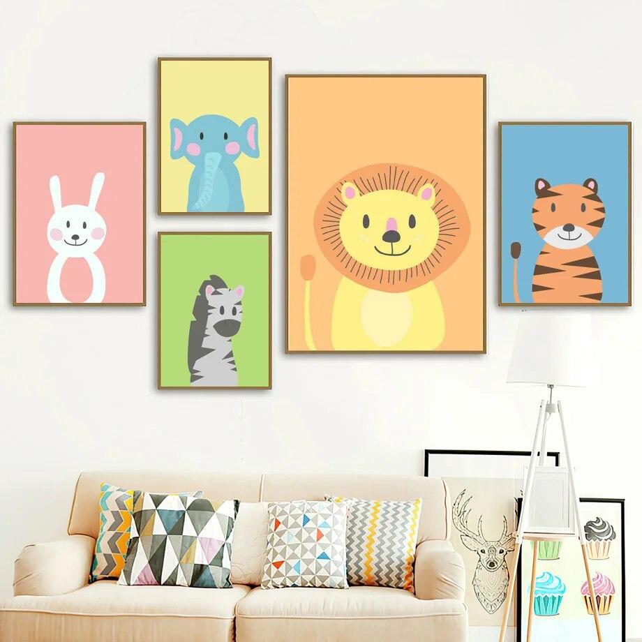

Жираф Кролик Зебра Панда Обезьяна Лев Тигр Настенная живопись Плакаты на скандинавскую тему и принты Настенные картины Детская комната