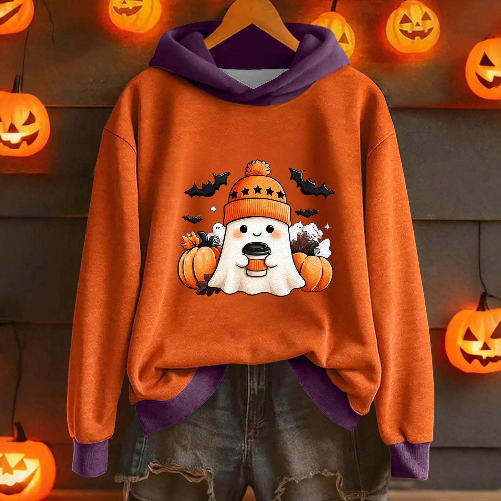 

Women s Casual Fashion Halloween Printed Long Sleeve Hooded Sweatshirt XXL