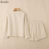 ZANZEA Zweiteiliges Sommer-Set aus langärmeliger Bluse und Shorts für Damen