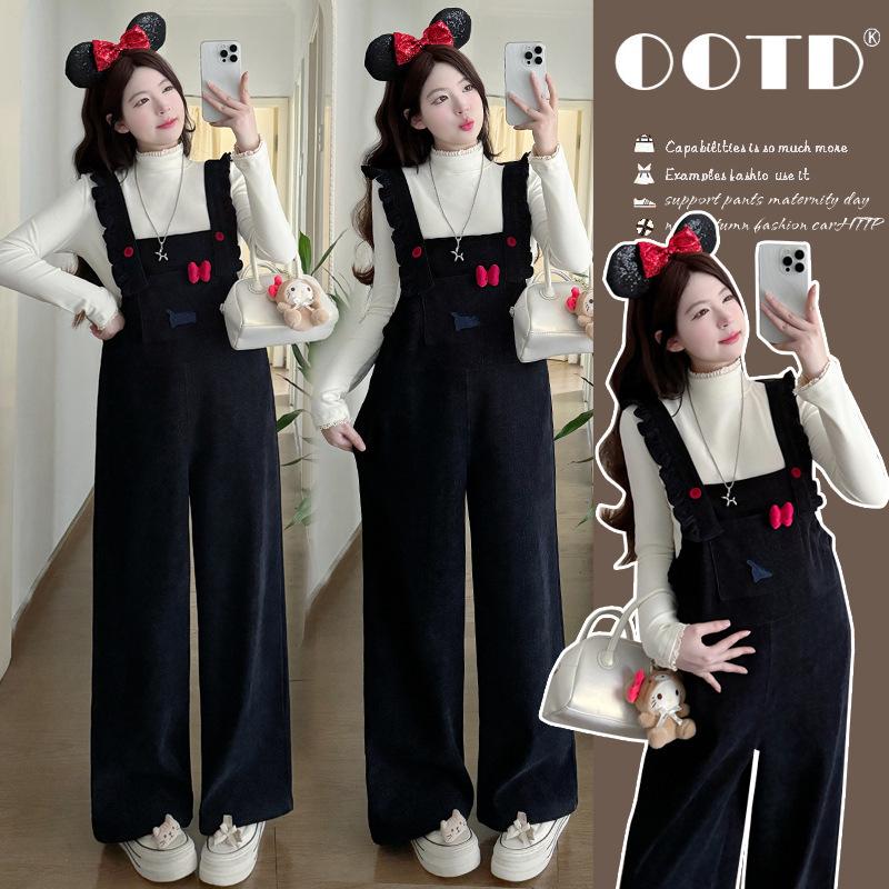 2025 Style Fleece-Lined Maternity Overalls - Cozy Christmas & New Year Edition M