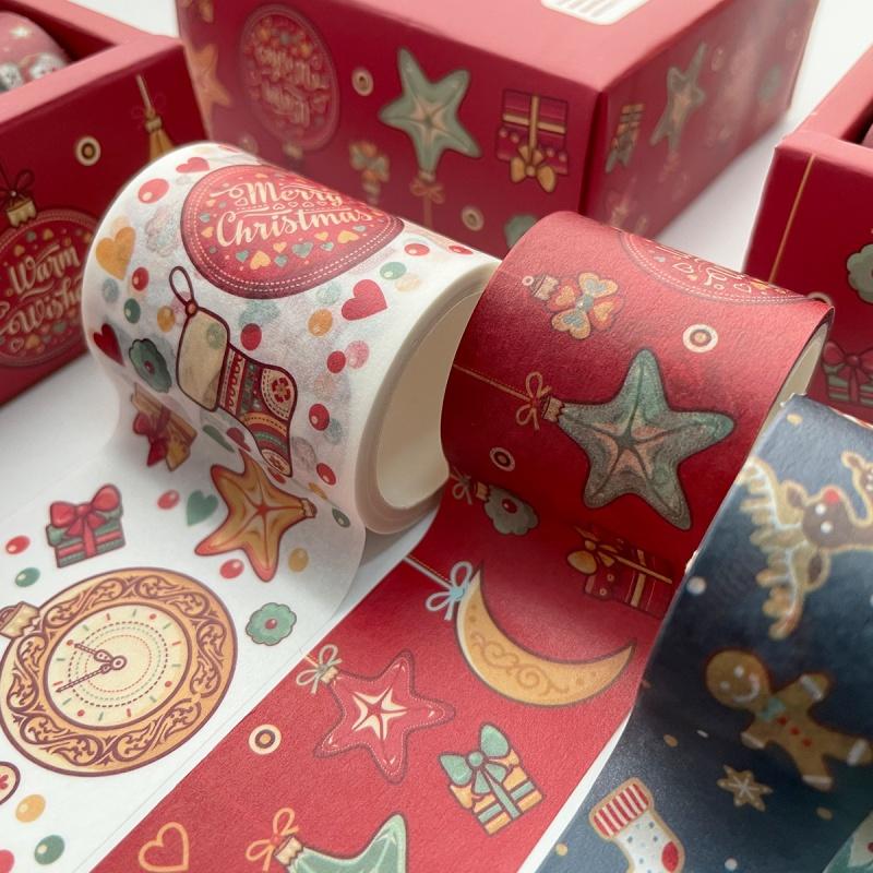 6 Rolls Each Box Contains of Christmas Themed Tape Colored Gift Decorations Scrapbooks Beautification Labels Stickers Student Stationery Supplie