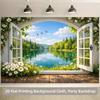 2D Countryside Floral Window View Backdrop Outdoor Nature Decor Background Cloth