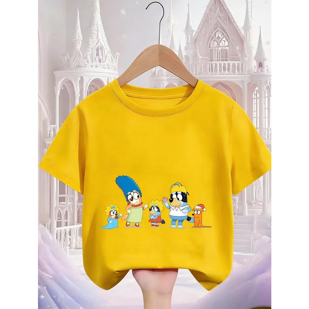 Cute Kawaii Children T Shirt Bluey Popular Print Summer Street Style Fashion Tops For Kids 3-14 Age