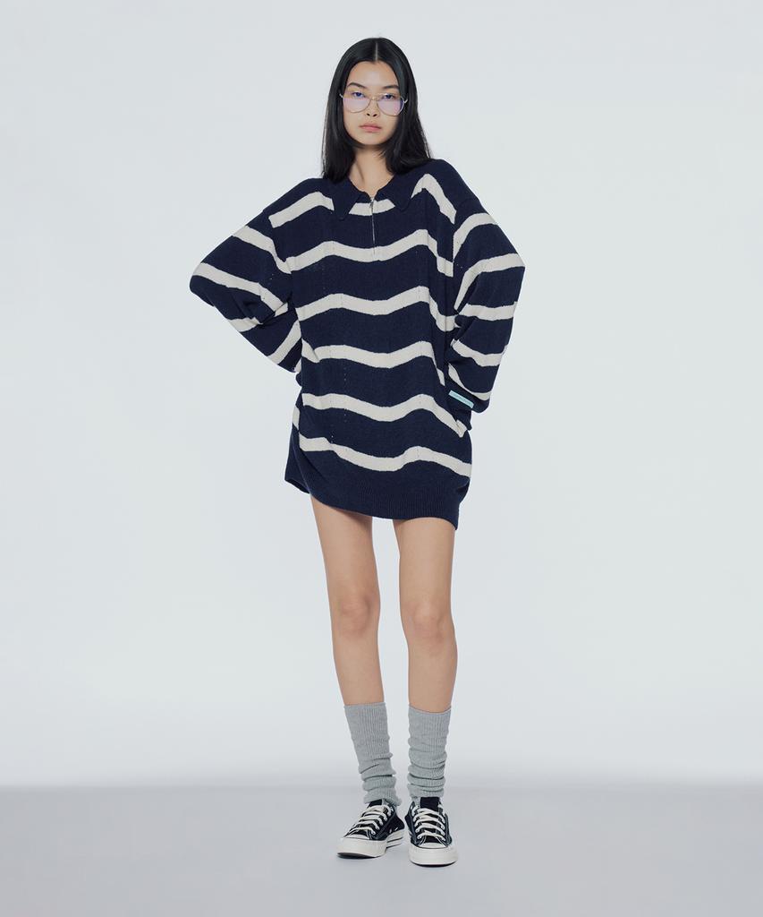 INSTANTFUNK Striped Boucle Half Zip