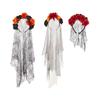 Elegant Artifical Rose HairBand with Black Veil Halloween Parties Rose Headpiece Hair Accessory for Costume Dress Up