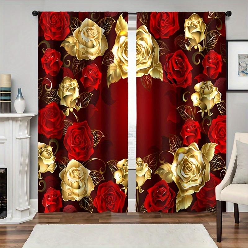 2 ks Nádherný zlatý růžový květinový závěs pro domácí dekoraci Kapsa na tyč Úprava okna Pro okna ložnice, kanceláře, kuchyně