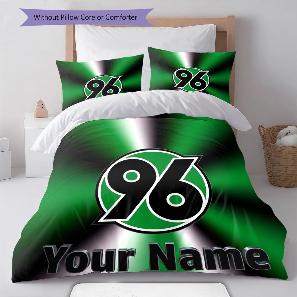 Hannover 96 Bettwäsche mit individuellem Namensmuster, Steppdecken-Set, Bettbezug, Kissenbezug, Heim-Geburtstagsgeschenk(1 Bettbezug + 2 Kissenbezüge, ohne Füllung)