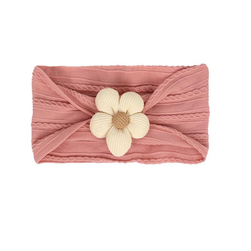 Children's Nylon Headband with Handmade Flowers - Wide, High Elasticity, Soft Jacquard Fabric